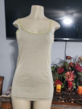 Women's Cream Tank Top with Lemon-Trim Scoop Neck